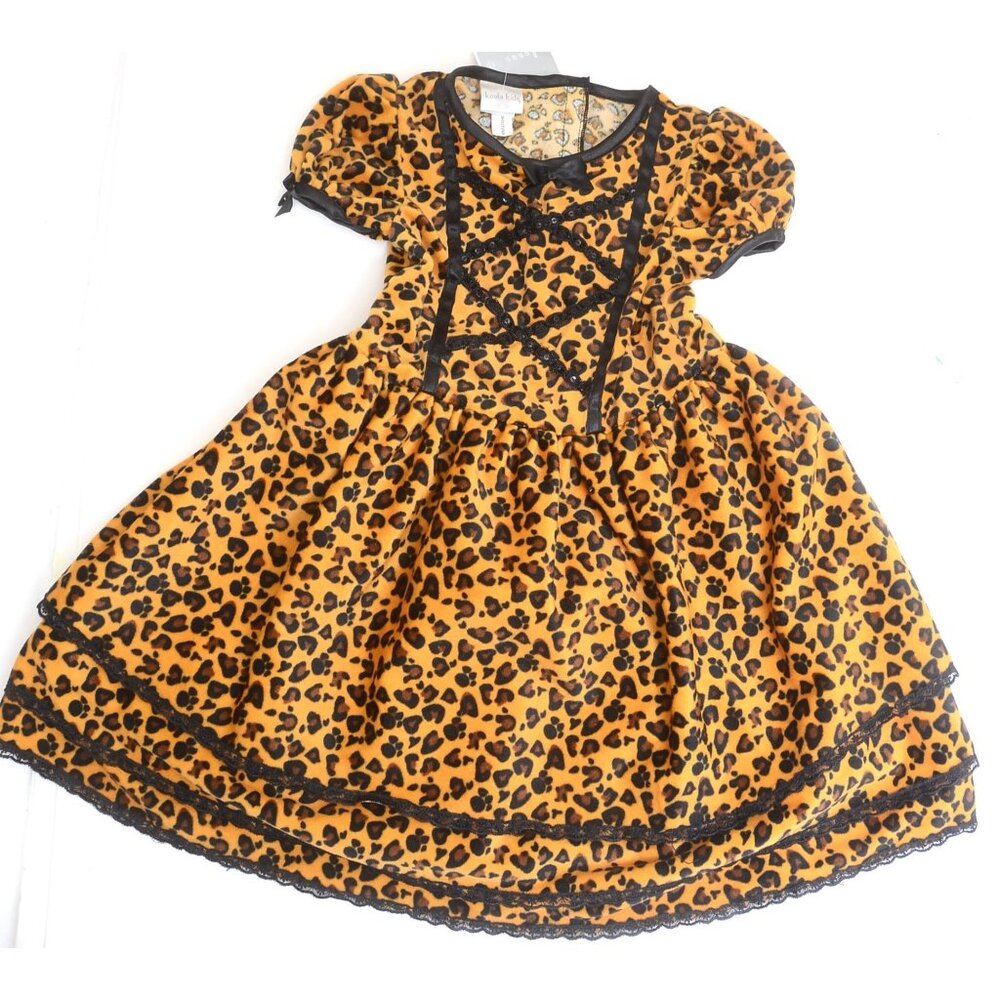 Koala Kids NWT Cheetah Dress w/TAIL Velvet Ruffles Puff Sleeves Toddler 4T